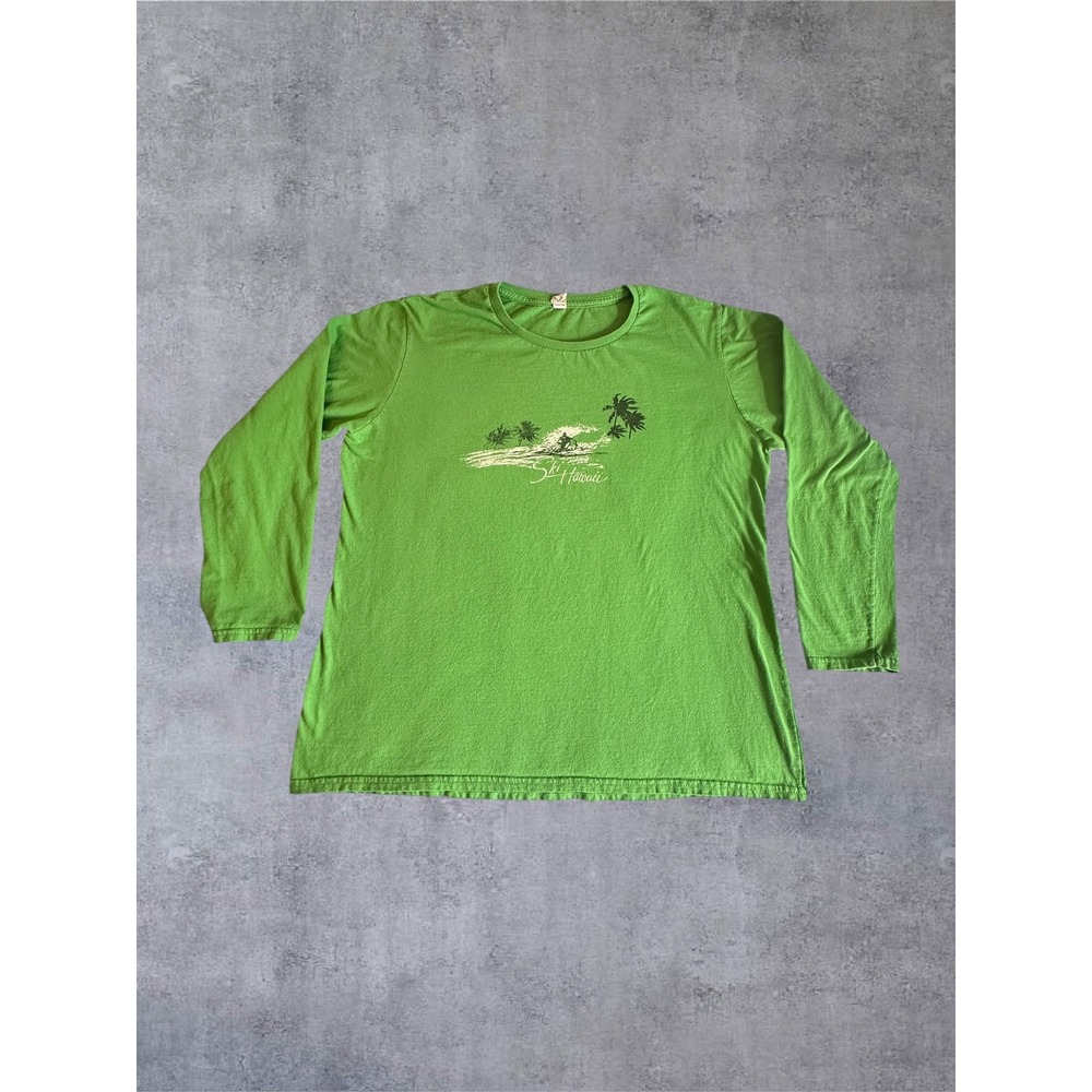 Ski Hawaii Graphic Tee Anvil Long Sleeve T-Shirt Mens XL Green